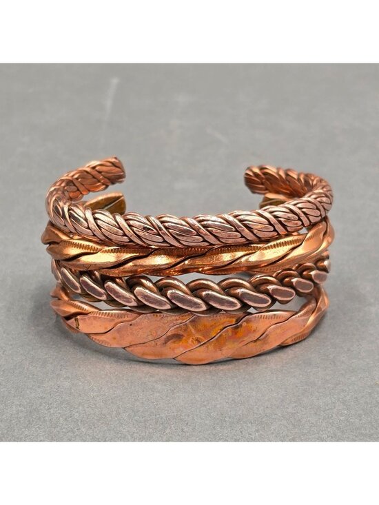 Unbranded Jewelry - Vintage Copper Cuff Bracelet Set Braided Twisted Heavyweight Statement Lot 4pc